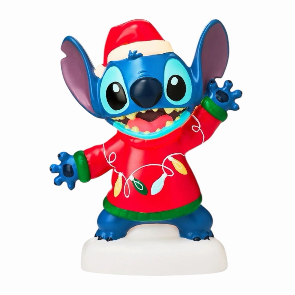 Disney Stitch in Christmas Lights Sweater Plastic Blow Mold Light Up 12 In Tall‎